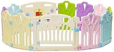 Baby Playpen Plastic Children Play Fence Kids Activity center Indoor Play Yard 12 Panels Size 160x120x60cm(Multicolor)