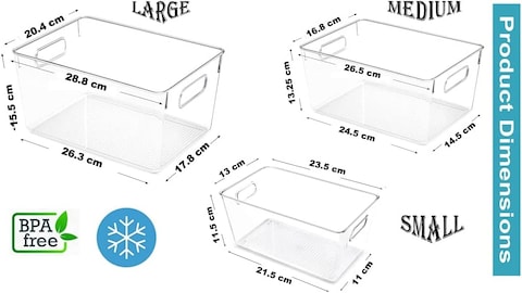 Medium Clear Plastic Stackable Bins, Food Storage Containers Box, Organizers for Kitchen, Pantry &amp; Bathroom (4 Pcs)