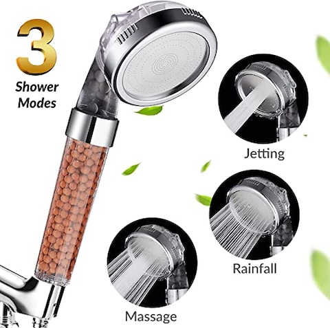 Filtered Hand Held Shower Head Ionic Shower Head Help Reduces hair loss.Shower Filter Rainfall Spa Water Saving, Purifies Water, Remove Chlorine (Transparent)