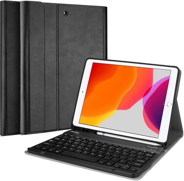 Ntech Procase Keyboard Case For iPad 10.2 (2020 8Th Generation/ 2019 7Th Generation), Protective Smart Cover With Magnetically Detachable Wireless Keyboard For 10.2&quot; iPad 8 / iPad 7 -Black