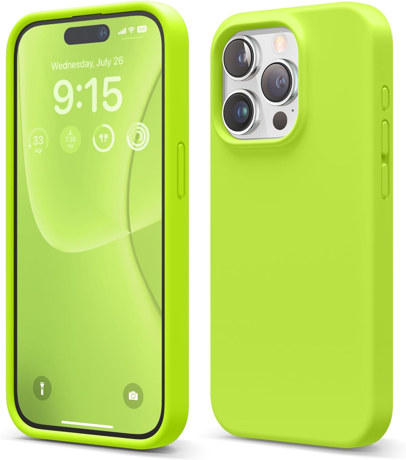 elago Liquid Silicone for iPhone 15 PRO case cover Full Body Protection, Shockproof, Slim, Anti-Scratch Soft Microfiber Lining - Lime Green