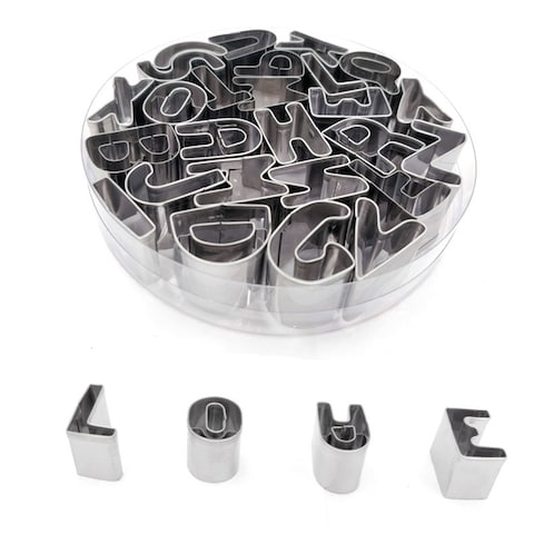 Decdeal - 26PCS Cookie Cutters Set Stainless Steel Alphabet Letters Shape Biscuit Bread Fondant Cutters Mousse Cake Cutter Baking Mold Pastry Baking Tool for Birthday Party Dessert Restaurant Kitchen Gadgets