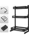 منظم رف توابل 3 طبقات يتضمن أدوات مائدة ورفًا لأعواد الأكل وحامل أواني قائم بذاته لزجاجات الجرار مع خطافات قابلة للإزالة أسود 63*11*24.5 سم