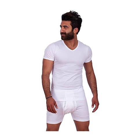 Jill Half-Sleeve Undershirt V-Neck - White - M1809-SZ3