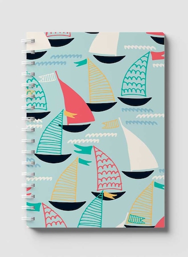 Lowha Spiral Notebook With 60 Sheets And Hard Paper Covers With Sailboat Design, For Jotting Notes And Reminders, For Work, University, School