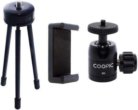 Coopic Tr-08 Max Height 135mm Mini Metal Tripod With M2 Ball Head And Mobile Holder For DSLR Cameras And Video Cameras