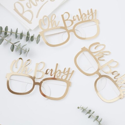 Ginger Ray Oh Baby Fun Glasses 8-Pieces- Gold