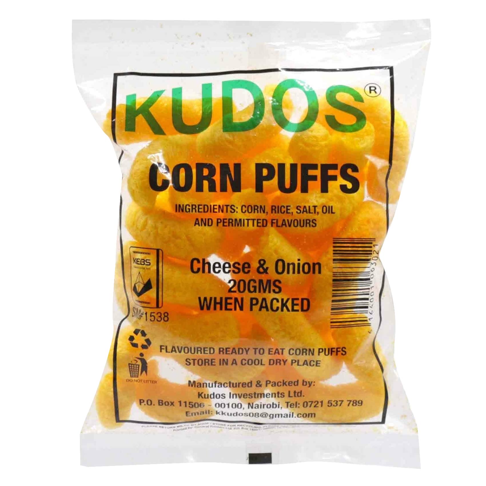 Kudos Cheese And Onion Corn Puffs 20G