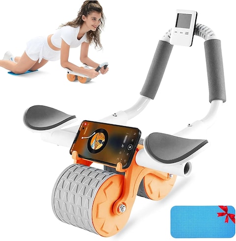 Automatic Rebound Ab Abdominal Exercise Roller Wheel, with Elbow Support and Timer, Abs Roller Wheel Core Exercise Equipment, for Men Women