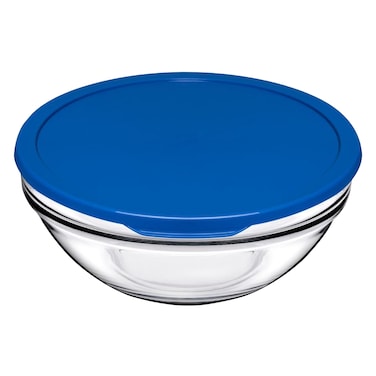 Pasabahce Chefs Glass Mixing Bowl With Lid 1135ml Clear/Blue