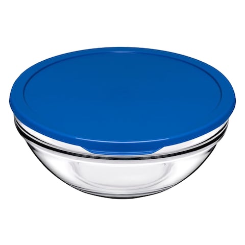 Pasabahce Chefs Glass Mixing Bowl With Lid 1135ml Clear/Blue