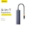 Baseus 4 In 1 Port USB C Hub To USB 3.0 Extension Compatible For MacBook Pro Air Samsung S22 Ultra Huawei Mate XS 2 P50 MateBook LG Chromebook iPad Pro Air 5 Dell XPS 15 Space Grey