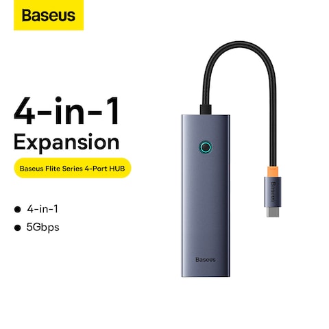 Baseus 4 In 1 Port USB C Hub To USB 3.0 Extension Compatible For MacBook Pro Air Samsung S22 Ultra Huawei Mate XS 2 P50 MateBook LG Chromebook iPad Pro Air 5 Dell XPS 15 Space Grey