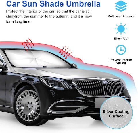 Car Sun Shade for Windshield Foldable Sunshades Umbrella for Car Front Windshield, Easy to Store and Use Protect Vehicle from UV Sun and Heat Fits Windshields of Various Sizes (57&#39;&#39; x 31&#39;&#39;)