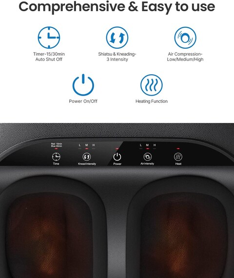 Renpho Shiatsu Foot Massager Machine With Heat, Deep Kneading Therapy, Compression, Relieve Foot Pain From Plantar Fasciitis, Improve Circulation, Fits Feet Up To Unisex Size 12 Panel Control