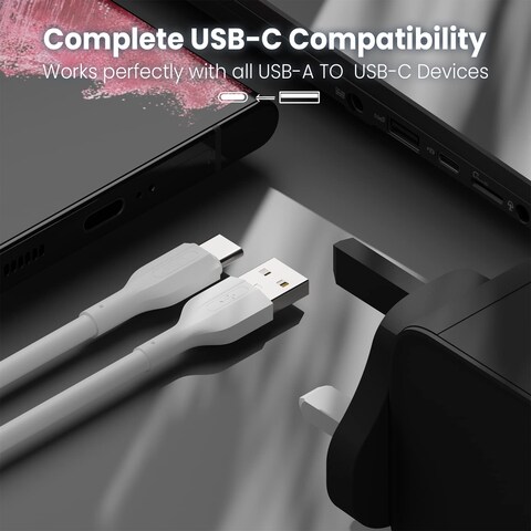 Moxedo Lite USB to USB-C Fast Charging Cable 1M Compatible for Samsung Galaxy S21, Note 20, M12, M52, A13, A23, A53, MacBook Pro, Nintendo Switch, Huawei, PS5, etc. (White)