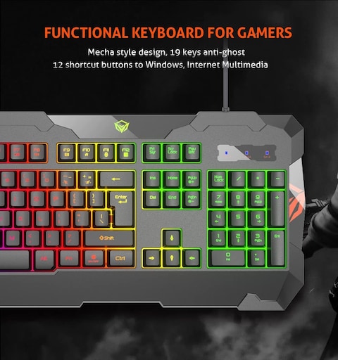 Meetion MT C505 4 In 1 Gaming Combo Kit, Anti Ghost RGB Gaming Keyboard, 5+1 Buttons 3200DPI Gaming Mouse, Backlit Gaming Headphone With Omni Directional Microphone, High Precision Gaming Mouse Pad