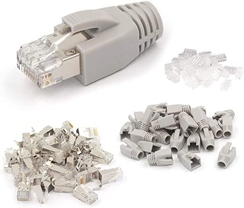 DKURVE Cat7 Cat6A RJ45 Pass through Connectors Shielded 30-Pack (Grey)