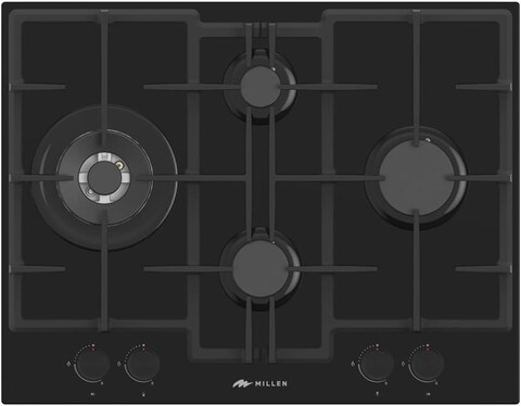 MILLEN MGHG 6503 BL 65 cm Built-in 4 Burners Gas Hob - Glass Finish, 9700 Watts, Mechanical and Electronic Ignition Control, 3 Year Warranty