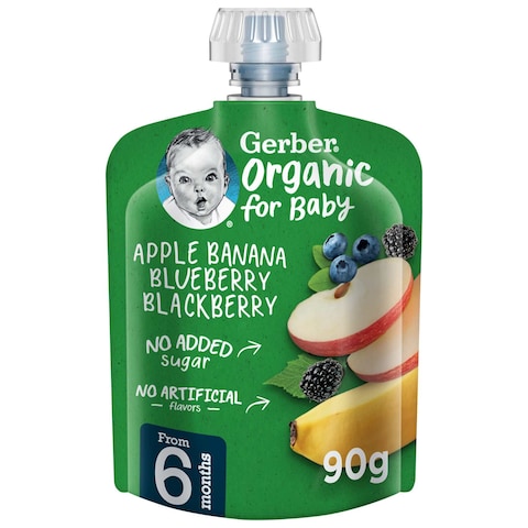 Gerber Organic Apple Banana Blueberry Blackberry Puree Green 90g