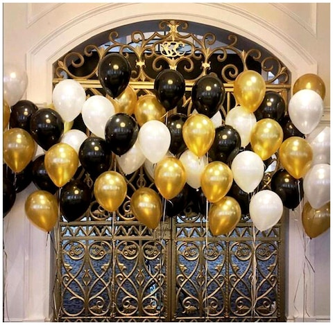 Party Time High-Quality Pack Of 50 10&quot; (Black, Golden And White) Latex Balloon For Balloons For Wedding, Bridal Shower Birthday Decoration / Birthday Balloons / Party Supplies