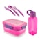 M-Design Lunch Set - 1.6L Lunch Box with 650ml Water Bottle and 3-Piece Cutlery Set - Pink/Purple