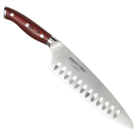Ergo Chef 3080 Crimson Series 8? Chef?s Knife Hollow Ground Blade - Durable German High Carbon Stainless Steel Blade