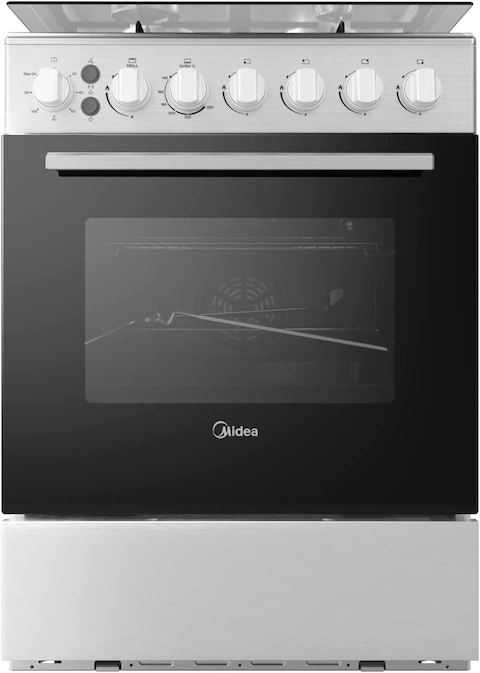 Midea 60x60cm Freestanding Cooker With Convection Fan, Full Gas Cooking Range With 4 Burners, Automatic Ignition &amp; Full Safety, Cast Iron Pan Support, Double Knob For Grill &amp; Oven Control, EME6060-C