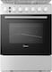 Midea 60x60cm Freestanding Cooker With Convection Fan, Full Gas Cooking Range With 4 Burners, Automatic Ignition &amp; Full Safety, Cast Iron Pan Support, Double Knob For Grill &amp; Oven Control, EME6060-C