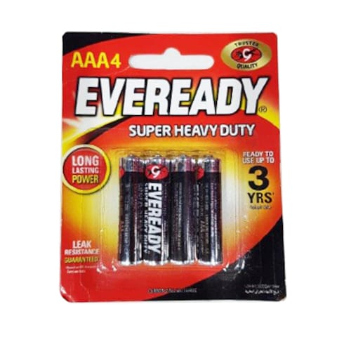 Eveready Alakline Battery Heavy Duty Super Heavy Duty AAA 4 Batteries Black
