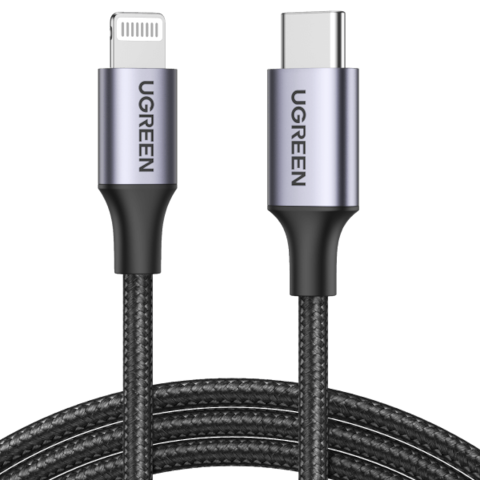 UGREEN USB-C to Lightning MFI Cable Alu Case with Nylon Braided 3A PD Fast Charging 1m BK