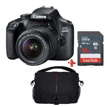 Canon EOS 4000D DSLR Camera with EF-S 18-55mm III Lens, DSLR Bag and 16GB SDHC Memory Card Black
