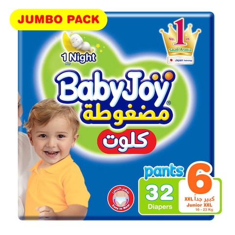 Buy Babyjoy Culotte Pants Diaper Size 6 Junior XXL 16-25kg Jumbo Pack White 32 Diapers in Saudi Arabia