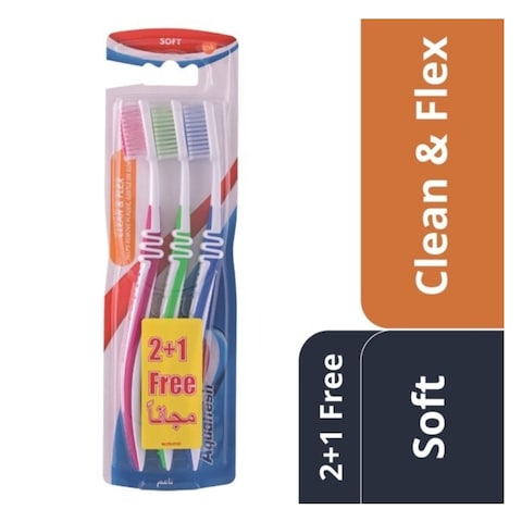 Aquafresh Clean And Flex Soft Toothbrush 2 + 1 Piece Free
