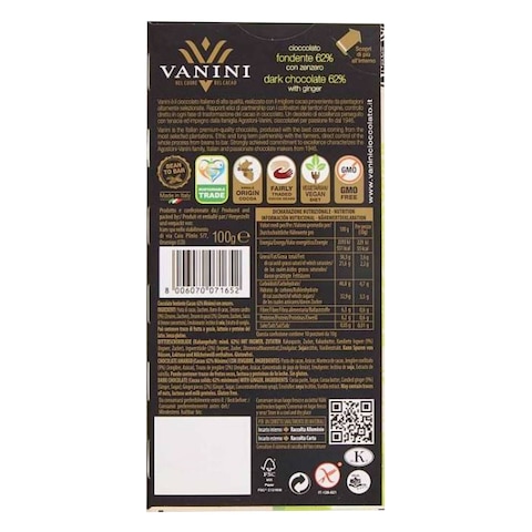 Vanini Ginger 62 Dark Chocolate 100G