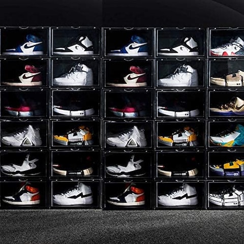 1CHASE&reg; Shoe Storage Box (6 Box Set) Black, Side Open High Quality storage Organizer Boxes,Stores Shoes Size up to UK 46