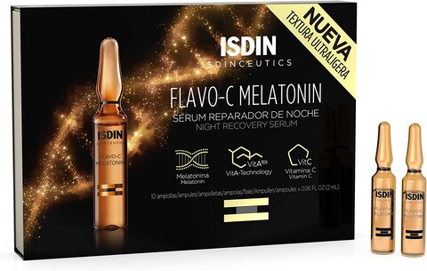 Isdin Isdinceutics Flavo-C Melatonin Night Repair Serum (10 Ampoules)   Stimulates The Antioxidant Defences Of The Skin