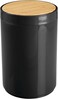 Black Waste Bin With Bamboo Lid