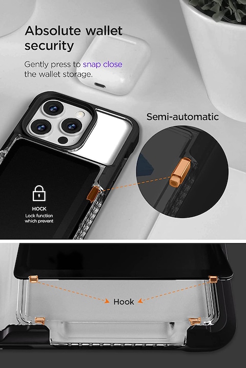 VRS Design Neo Flip designed for iPhone 14 PRO case cover wallet [Semi Automatic Snap door] Credit card holder Slot [2 cards] - Black