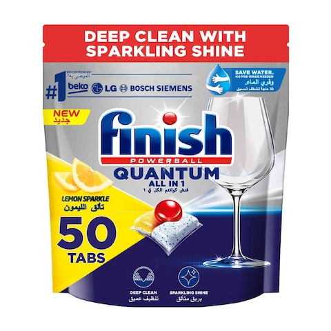 Finish Powerball Quantum All In 1 Lemon Sparkle Dishwasher Detergent 50 Tablets