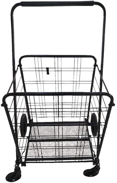 Generic Fold-Able Shopping Trolley Push Cart With Wheels,Folding Collapsible Grocery Storage Cart, Utility Transit Hand Cart For Daily Use,Black 80Kg Max Load