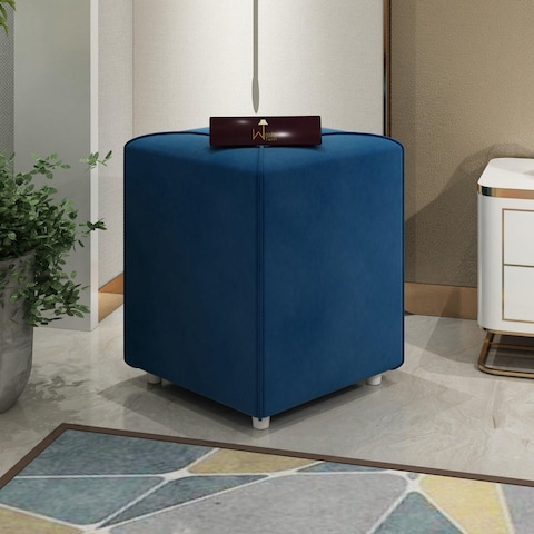 Stool for Living Room Soft Fabric Comfortable Cushion Ottoman Stool (Navy Blue)