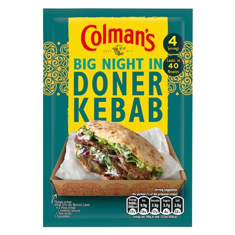 Colman&#39;s Big Night In Doner Kebab Seasoning Mix Spice 38g