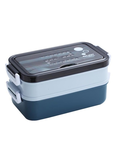 Lunch Box for Adults &amp; kids with 2 Compartments portion &amp; 2 Dividers and cutlery set Blue Color