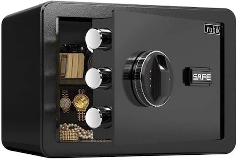 Rubik Safe Box with Fingerprint, A4 Document Size Biometric Safety Deposit Box Fire Resistant Coating For Home Office Money Documents (25x35x25cm) Black
