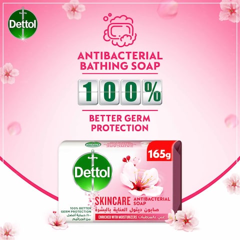 Dettol Skincare Antibacterial Bathing Soap Bar, Rose &amp; Sakura Blossom, 165g