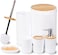 Bamboo Bathroom Accessory Set, 6 Pieces Bath Set- Soap Dish Toothbrush Holder Rinse Cup Lotion Bottle Trash Can Toilet Brush - Practical Toilet Kit for Home Washing Room，White