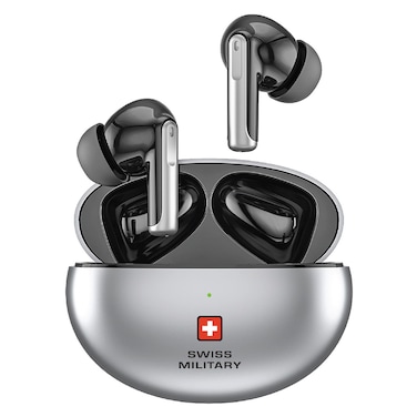 Swiss Military Victor3 Active Noise Cancelling Truly Wireless Bluetooth In-Ear Earbuds With Charging Case Silver