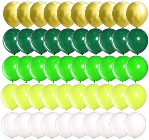 Party Time 50-Pieces Safari Theme Party Balloons Set of 10&quot; Metallic Gold, White and Green Latex Balloons Wild One Birthday Decoration Balloon Garland Arch Safari Birthday Party Decoration - Party Sup