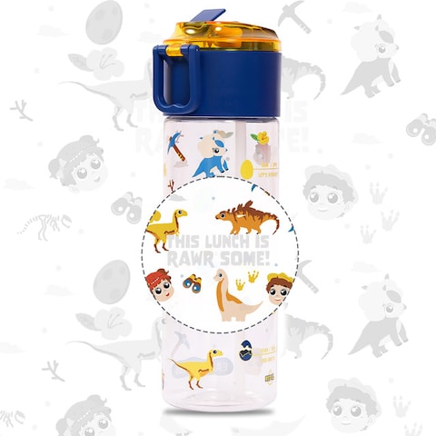 Eazy Kids Tritan Water Bottle w / Snack Box, T - Rex - Blue, 450ml